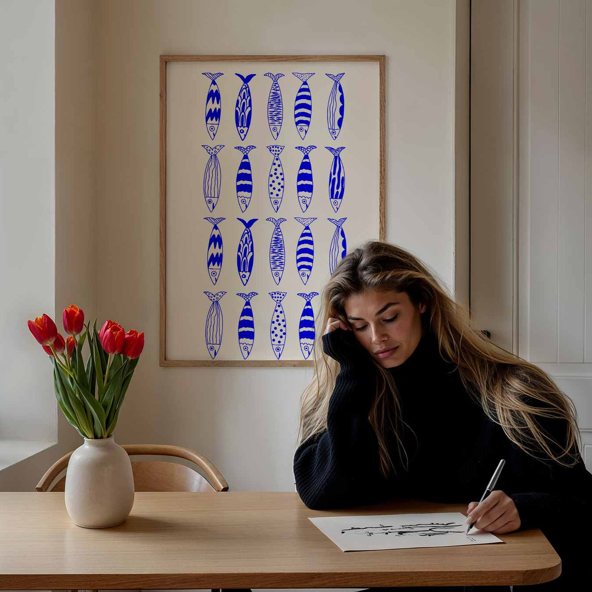 Vrolijke Visjes Wanddecoratie – keuken poster als sfeervolle staande wanddecoratie