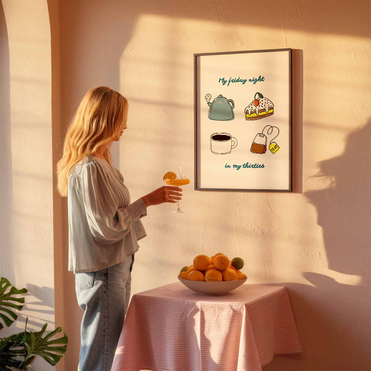 Ontspannen Vrijdagavond – keuken poster als sfeervolle staande wanddecoratie