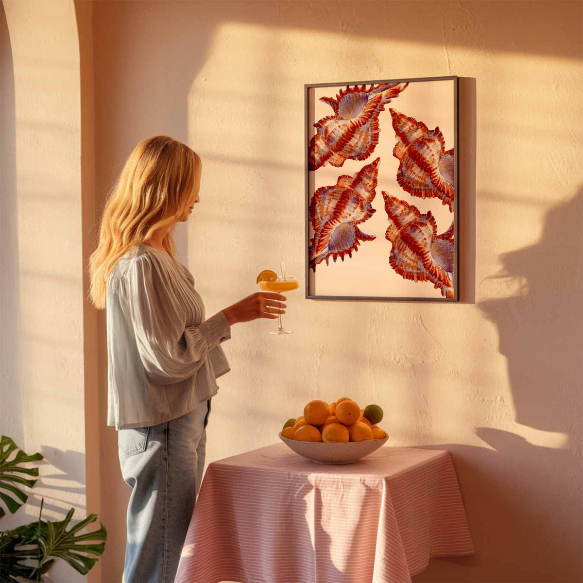 Rode en paarse schelpen – zeedierenposter als moderne staande wanddecoratie