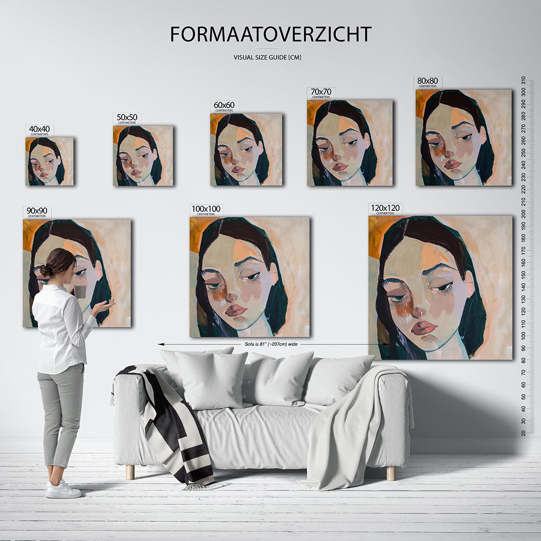 Portretstudie kunstwerk – materiaalweergave – dit werk toont een portret met gedurfde penseelstreken en zachte kleuren. De