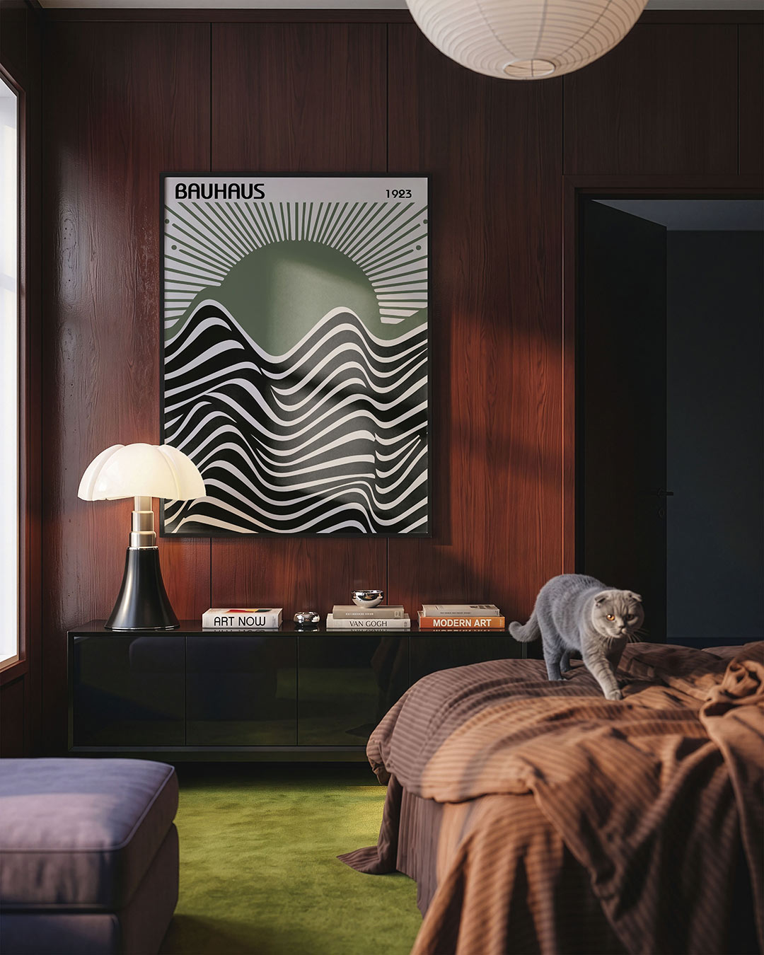 Golvend lijnenspel – geometrische Bauhaus poster in staand formaat