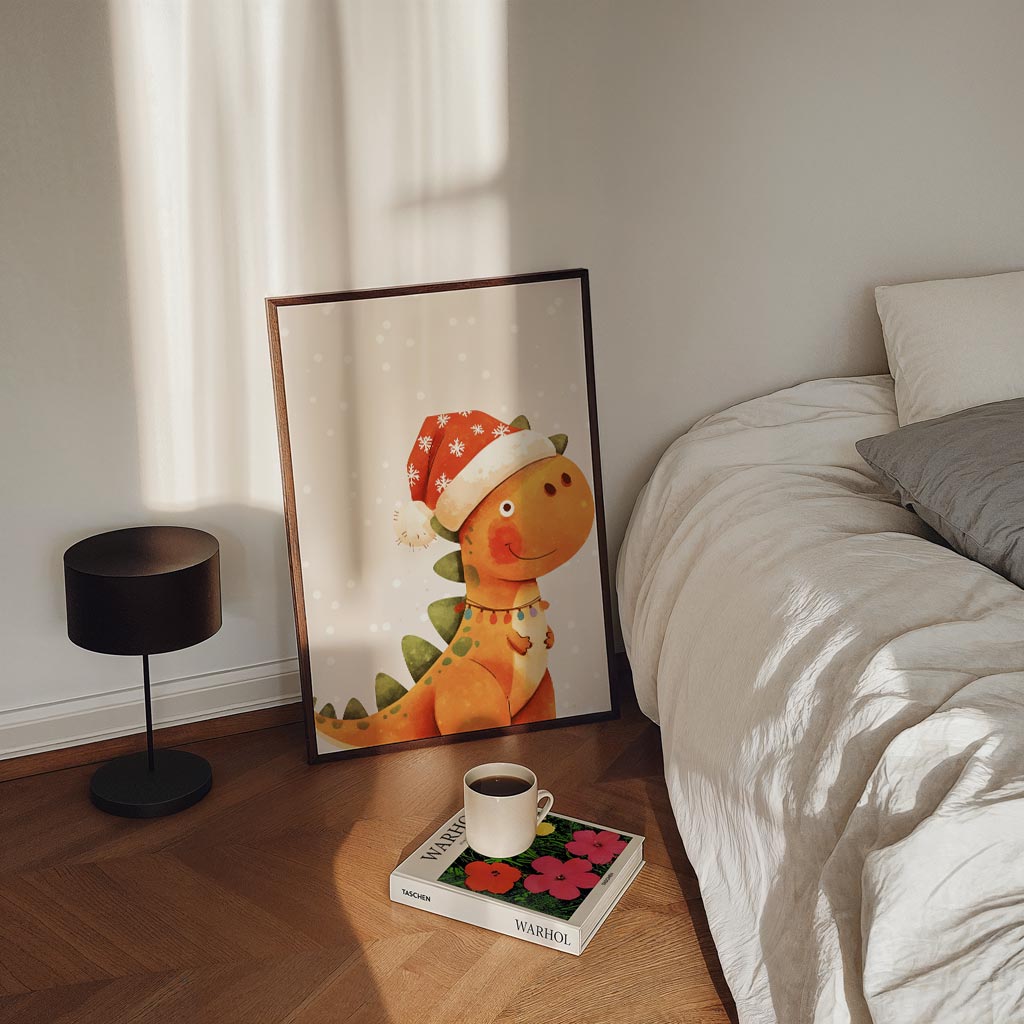 Kerst Dino – kinderposter in staand formaat