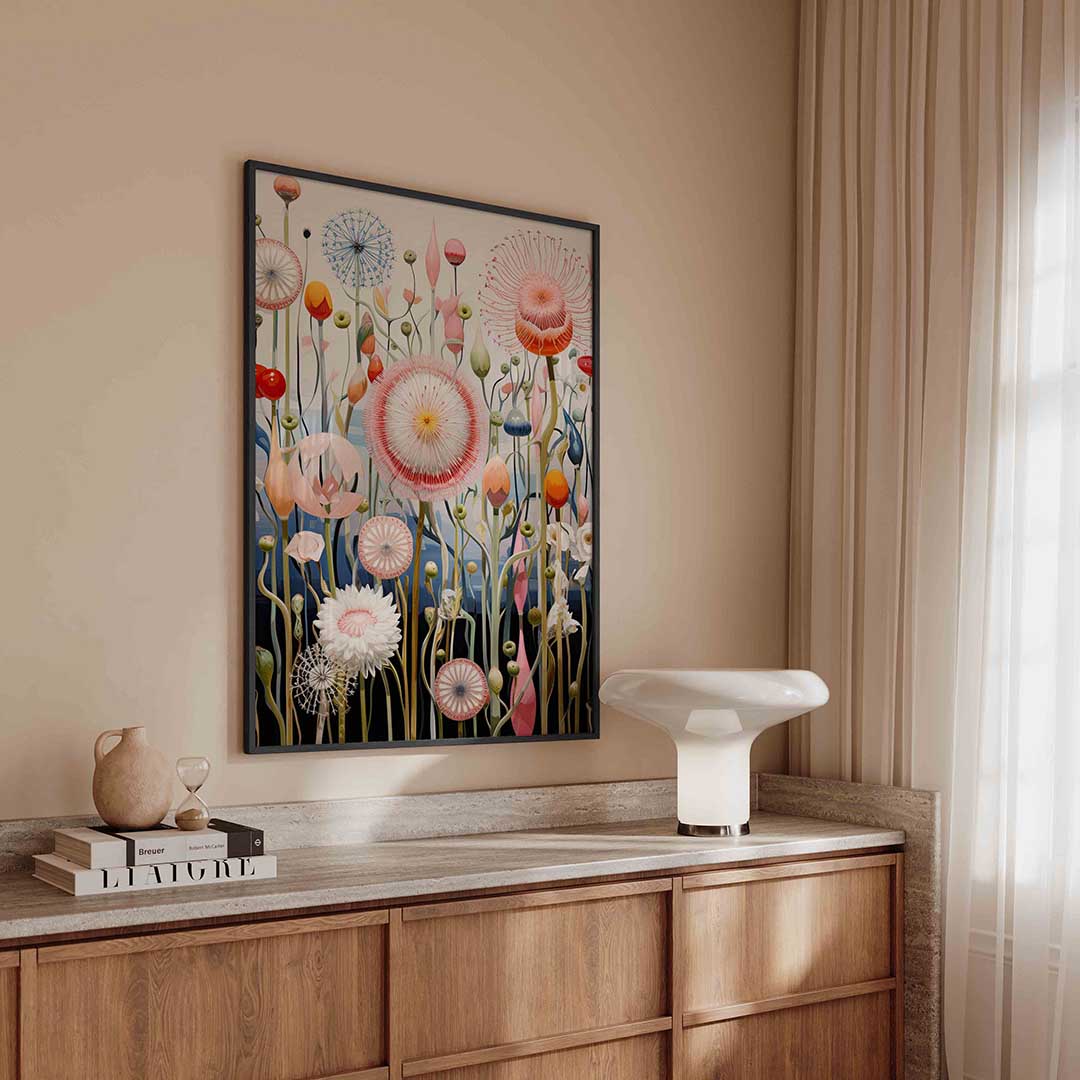 Bloemen en stengels – surreal poster in staand formaat