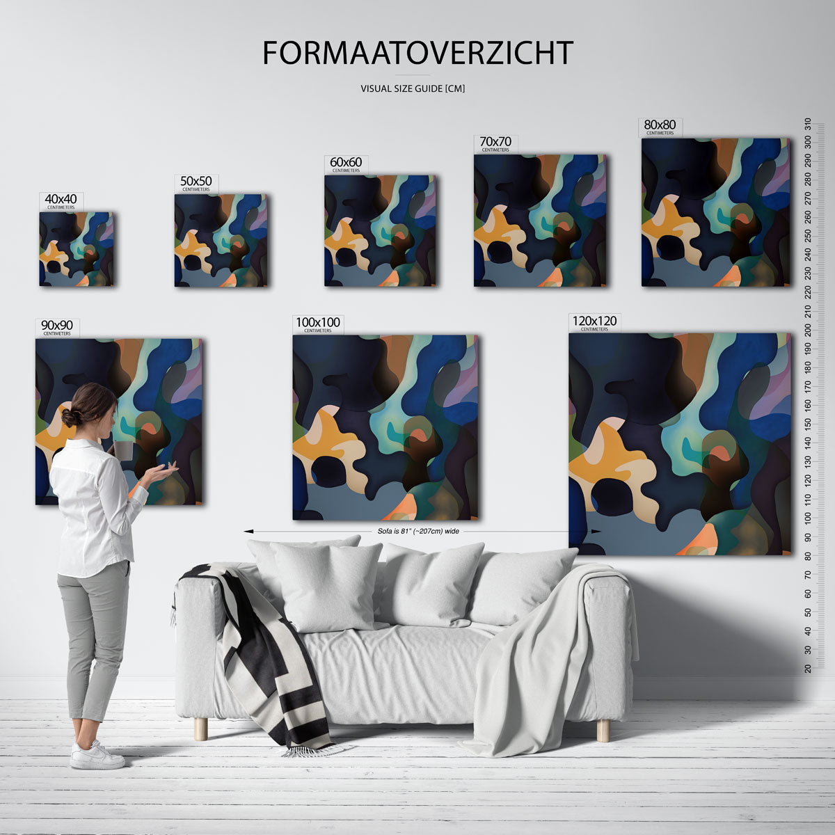 Vloeiende vormen – vierkante muurposter met kleurrijke vormen