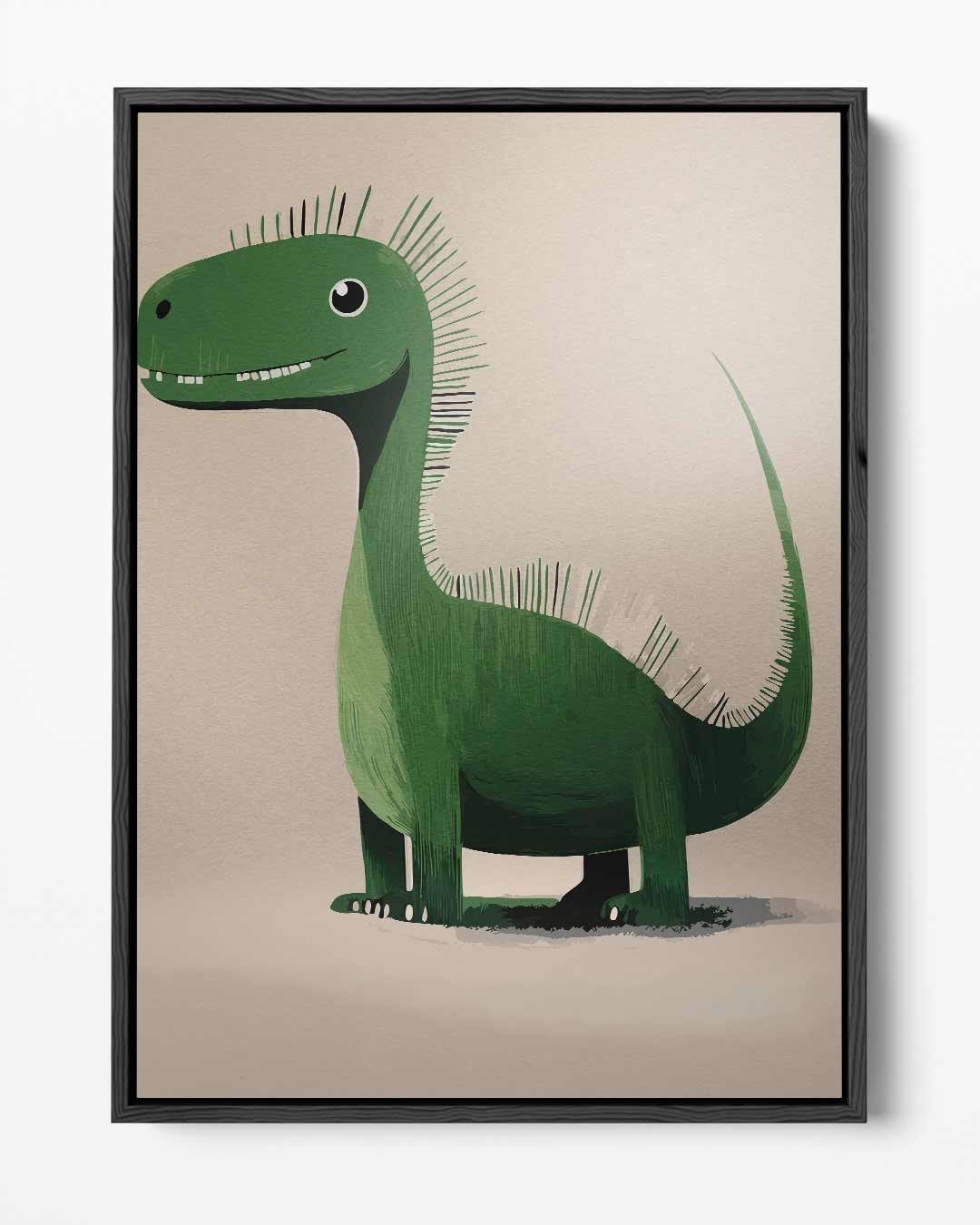 Groene Dino Vrolijkheid – portret kunstwerk als wanddecoratie