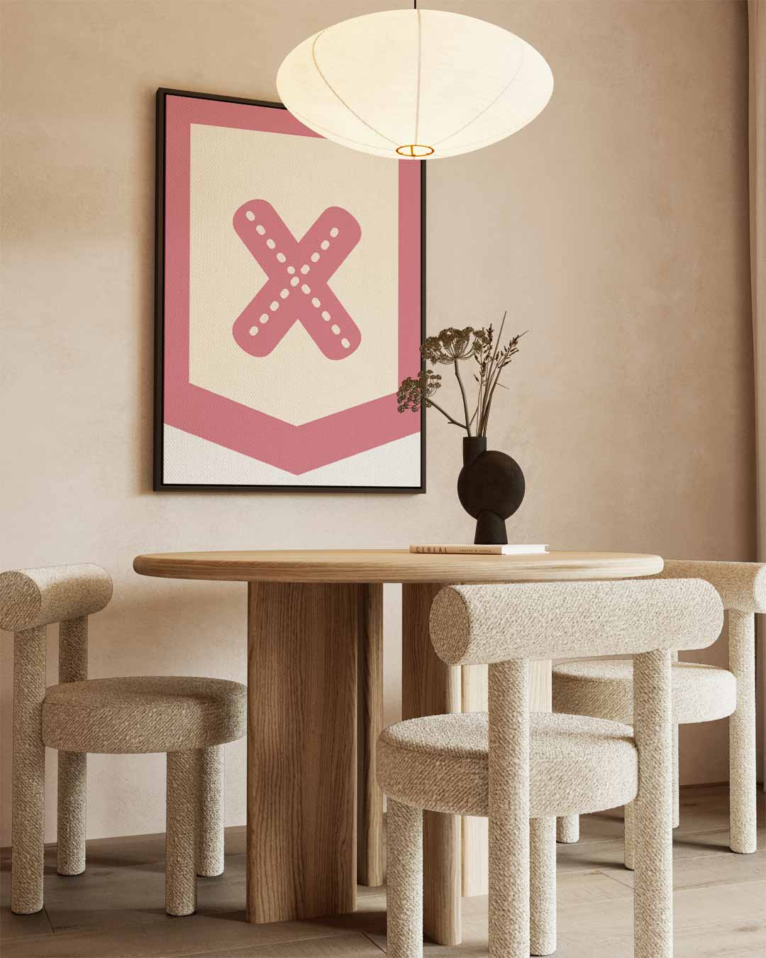 Pleisterkruis roze – kunstwerk met zwarte baklijst