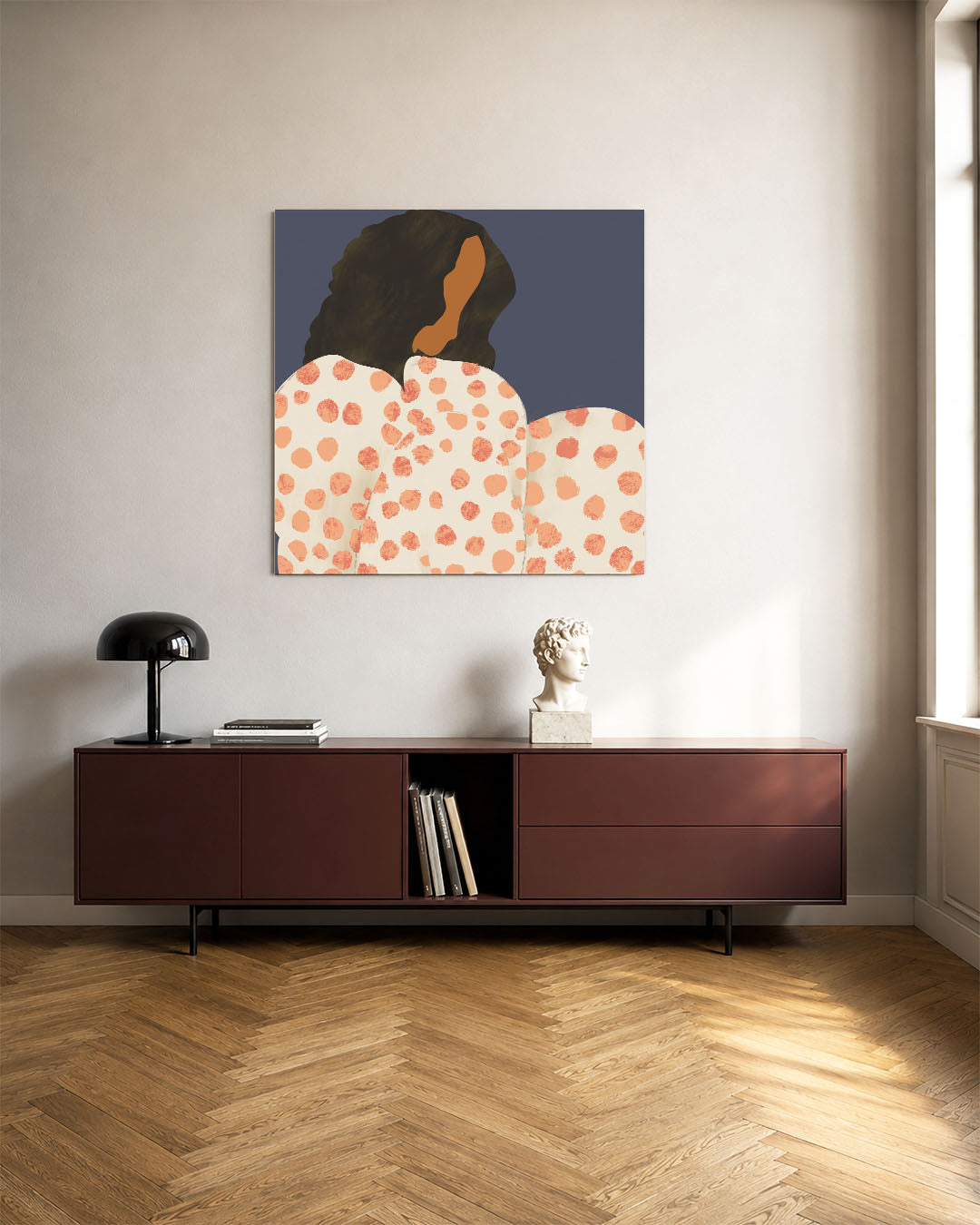 Vrouwelijke silhouet kunstwerk – tweede productweergave – dit kunstwerk toont een vrouwelijk silhouet met een patroon van