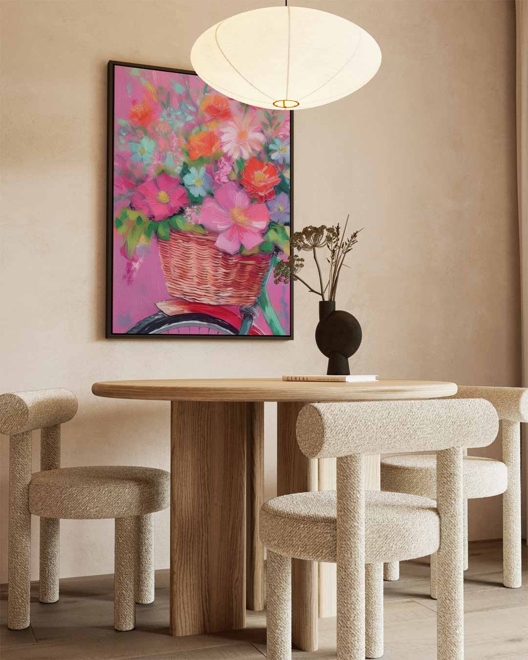 Bloemenmandje op Fiets – staande wandkunst voor woonkamer of interieur