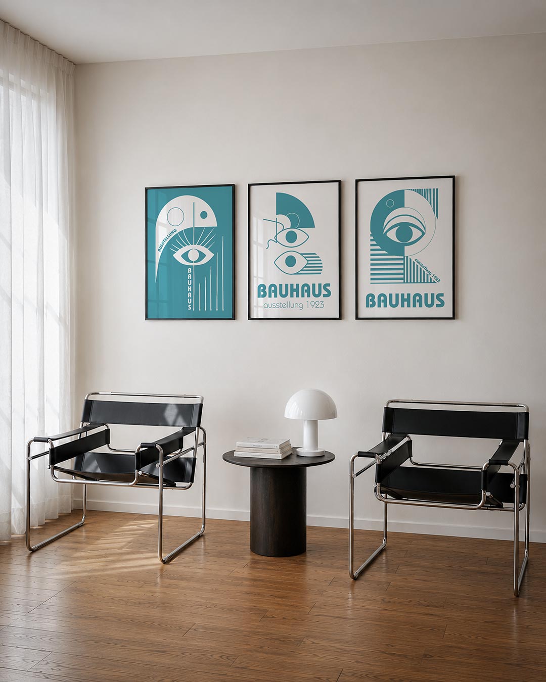 Oog en lijnen posterset – derde productweergave – een speelse compositie met een groot oog centraal, omringd door strakke