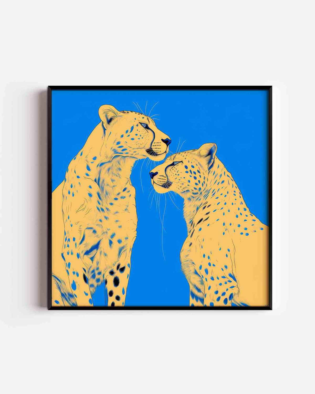 Twee cheeta's – vierkante poster met kleur en vormen als wanddecoratie