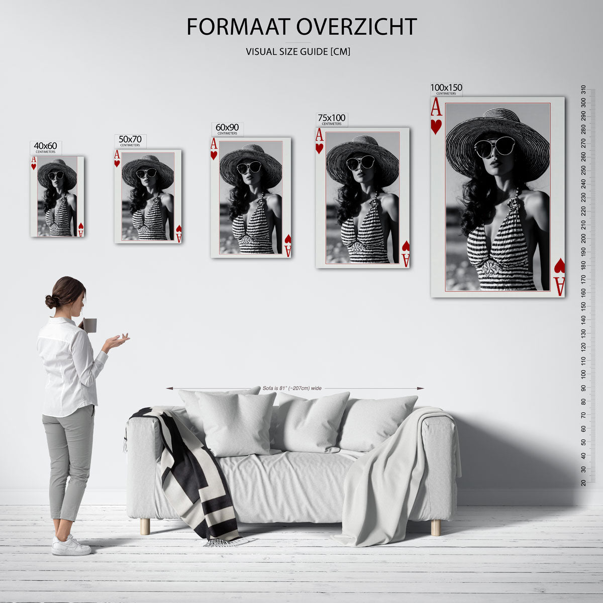 Kaart met dame – staand wanddecoratie kunstwerk