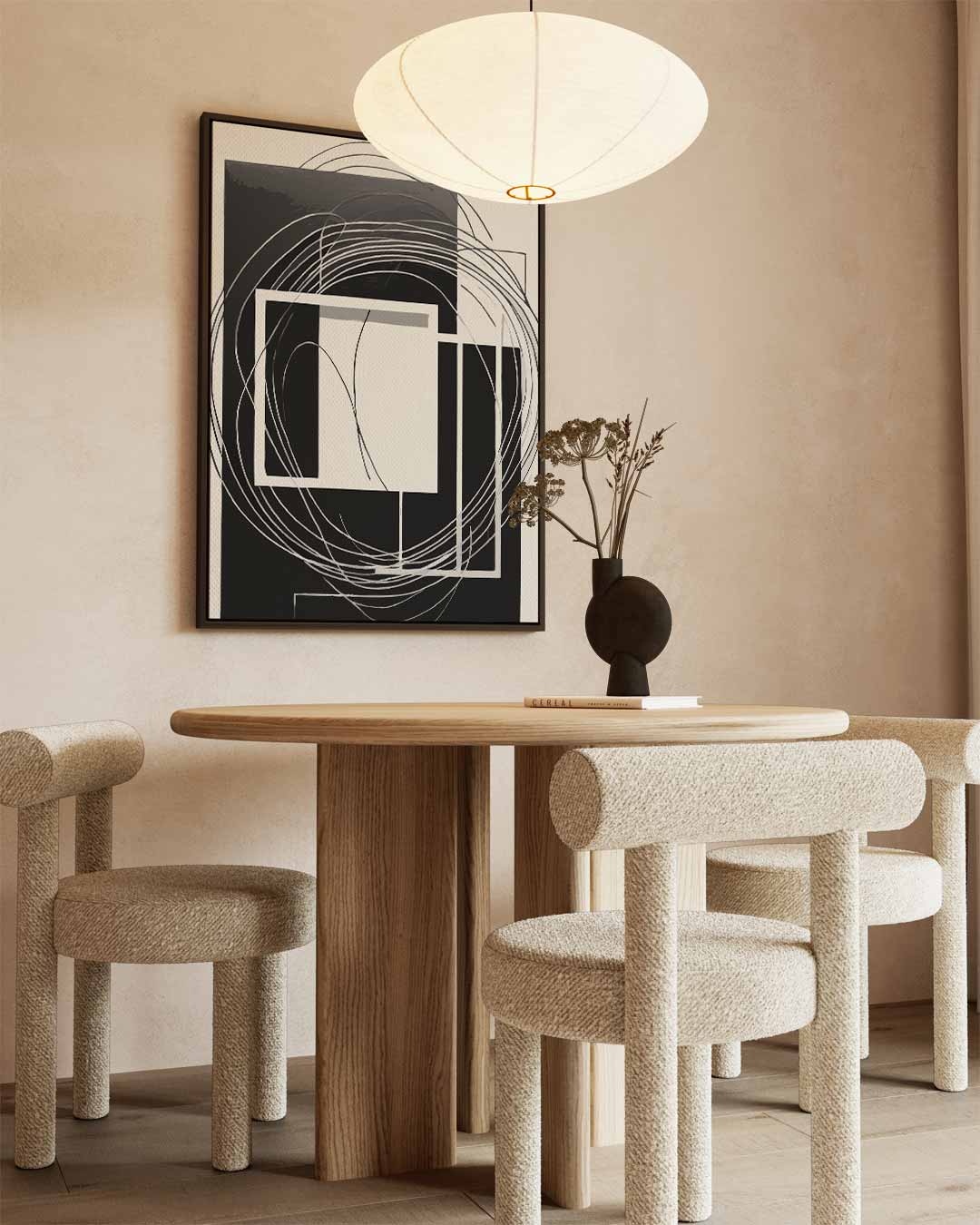 Abstracte Zwart-Wit Harmonie – kunstwerk met zwarte baklijst