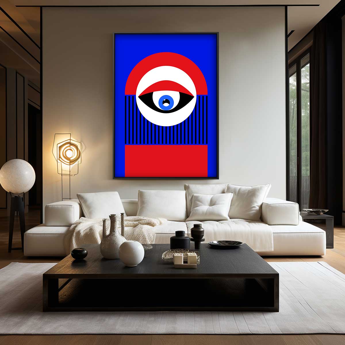 Kleurrijke Blikvanger – kunstwerk met zwarte baklijst