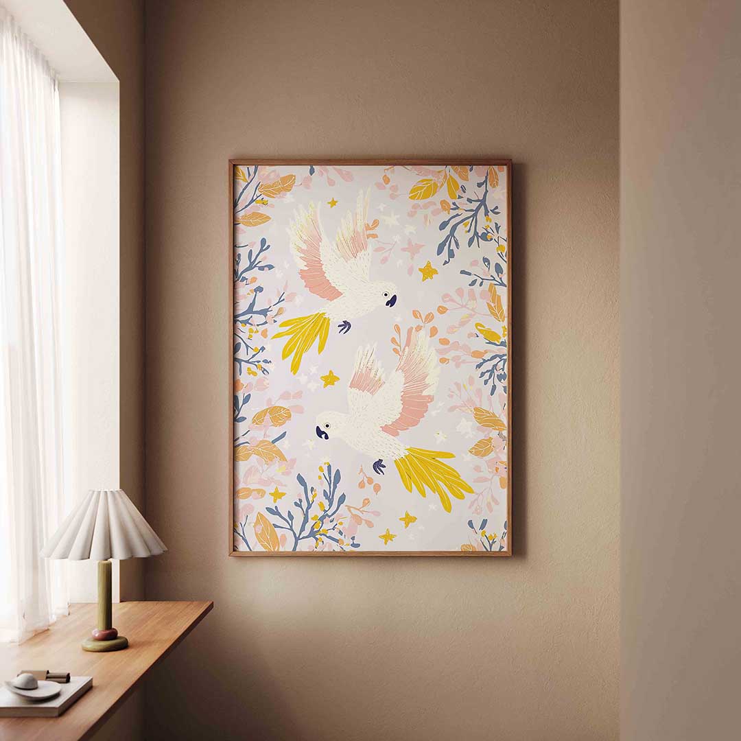 Papegaaien en bladeren – staande jungle wanddecoratie van WallArtistic