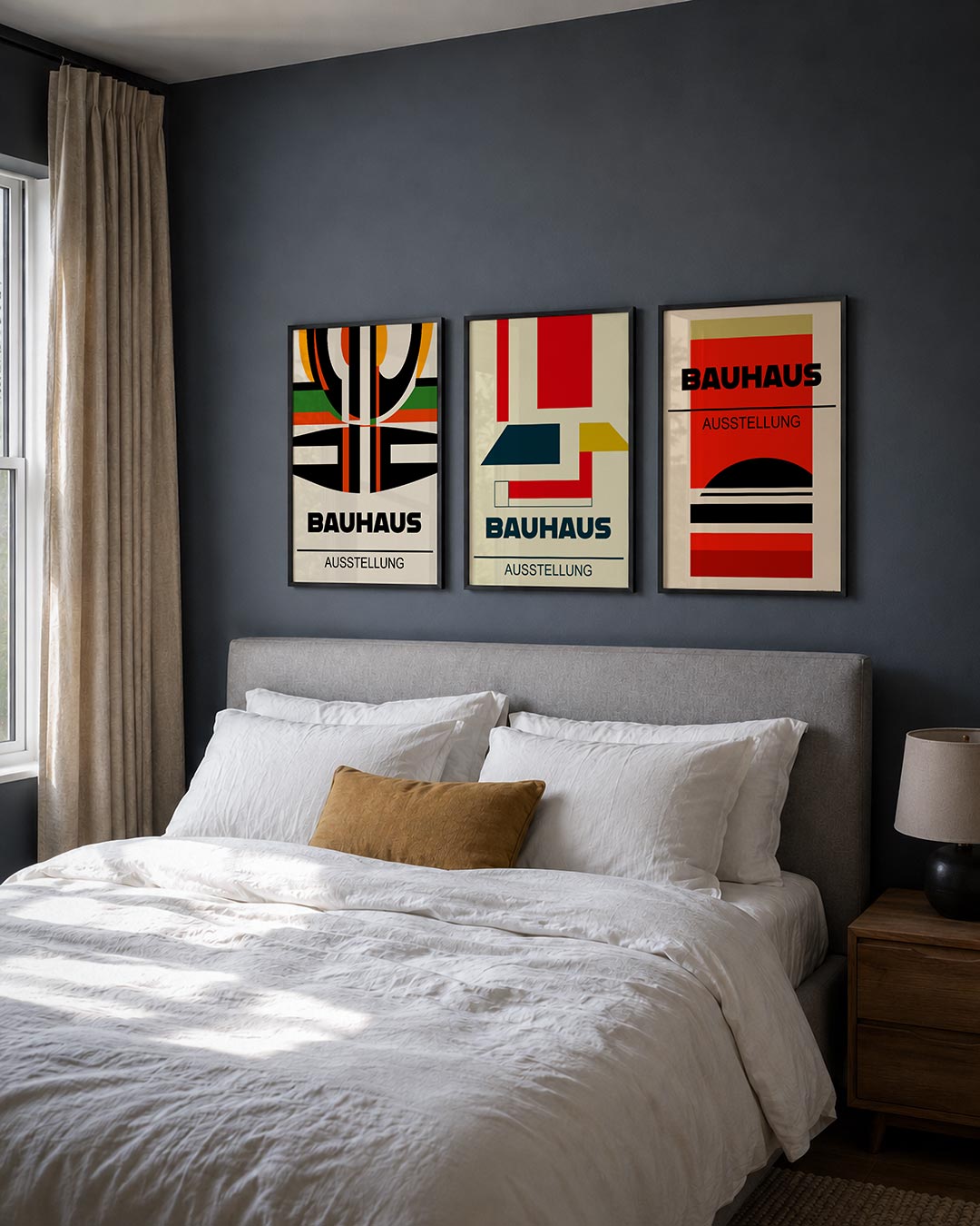 Kleurrijke lijnenspel posterset – derde productweergave – deze posterset in drie delen toont een dynamisch spel van zwarte