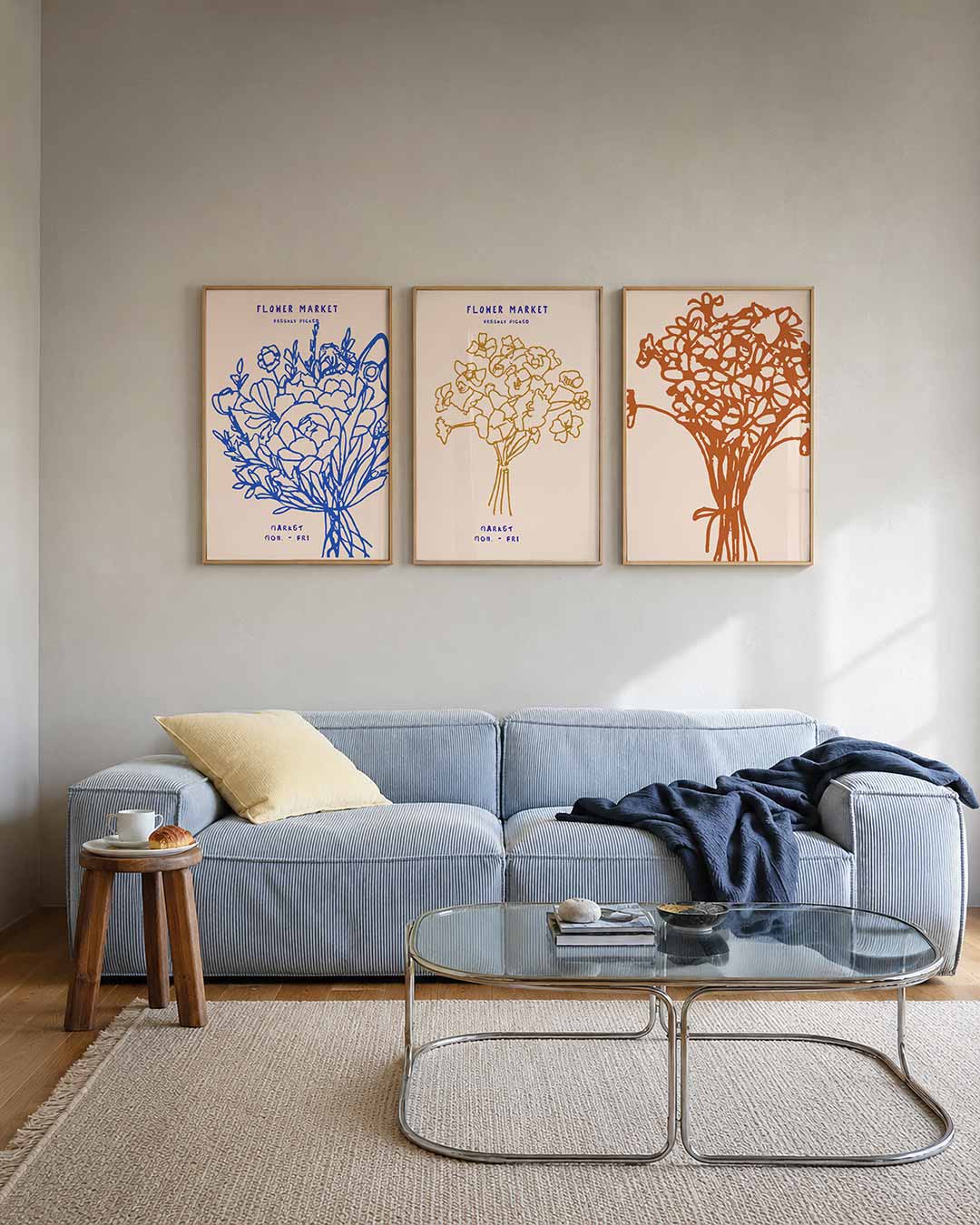 Bloemenlijnenspel posterset – tweede productweergave – deze posterset in drie delen toont een speels lijnenspel