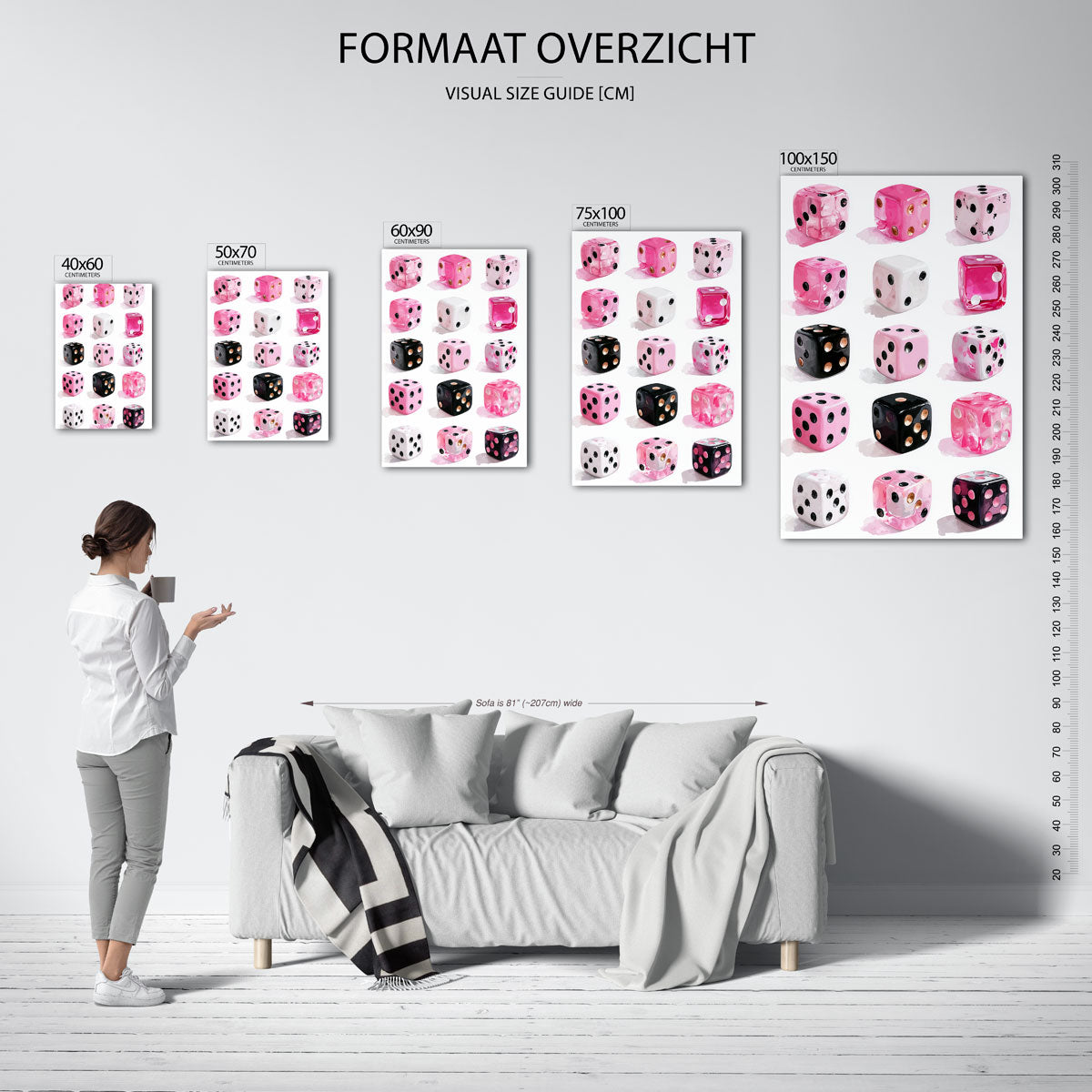 Dobbelstenen compositie – staand wanddecoratie kunstwerk