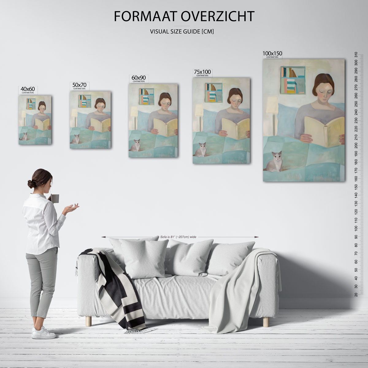 Lezende vrouw met kat – staand wanddecoratie kunstwerk