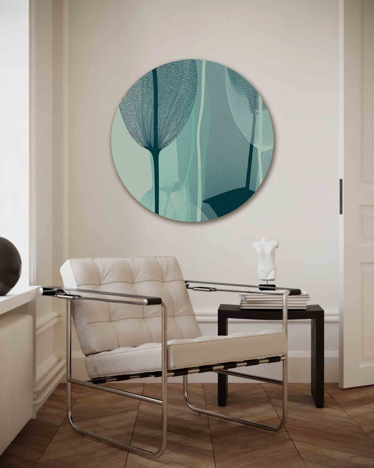 Bladstructuren – abstracte muurcirkel als ronde wanddecoratie