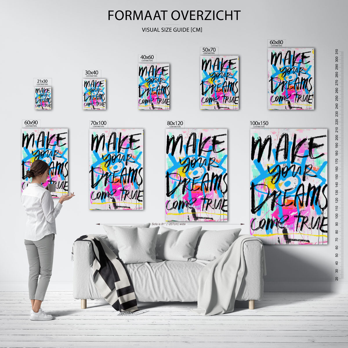 Make your dreams – staande muurposter met kleurrijke illustratie