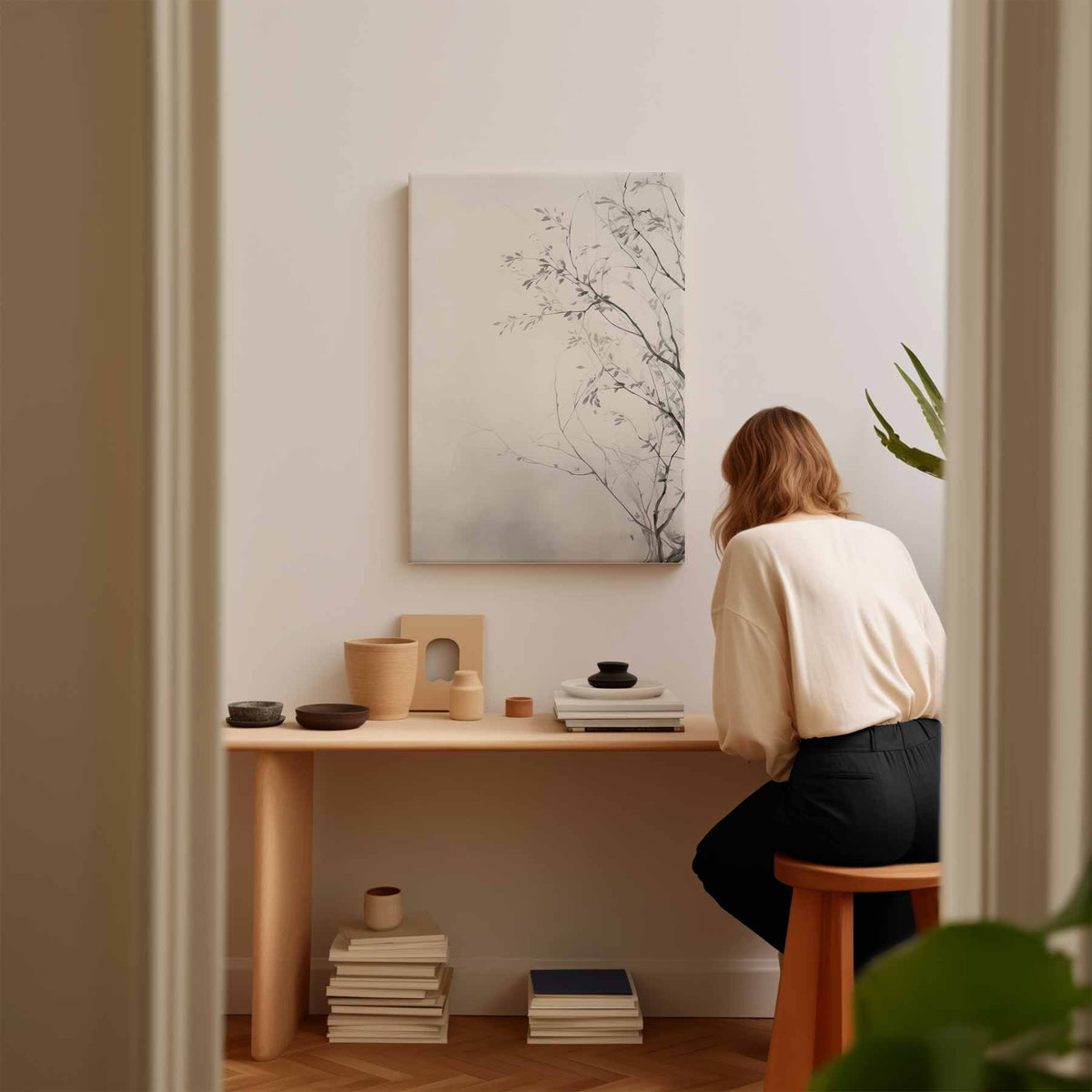 Subtiele Natuurtekening – kunstwerk met zwarte baklijst