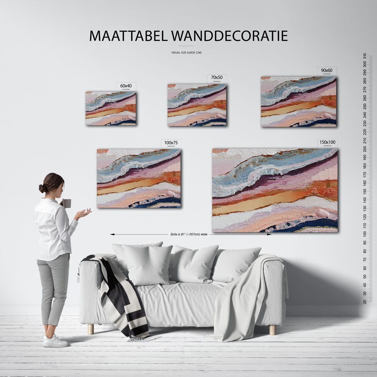 Gelaagde kleurencompositie – Golvende – moderne liggende wandkunst