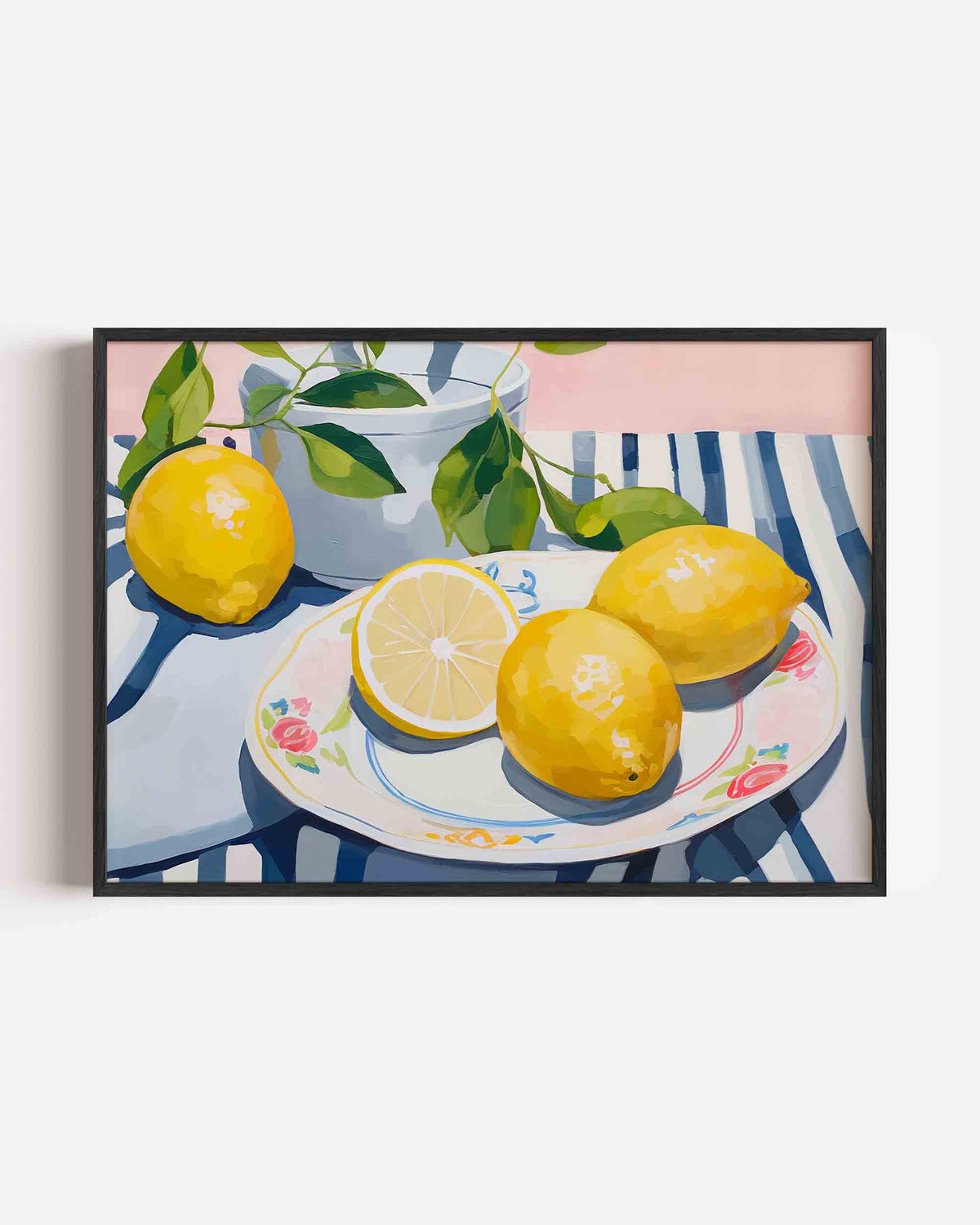 Citroenen op gestreepte tafel – keuken landscape poster als wanddecoratie