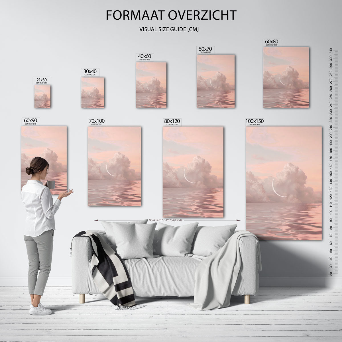 Wolken en maan – staande muurposter met kleurrijke abstracte vormen