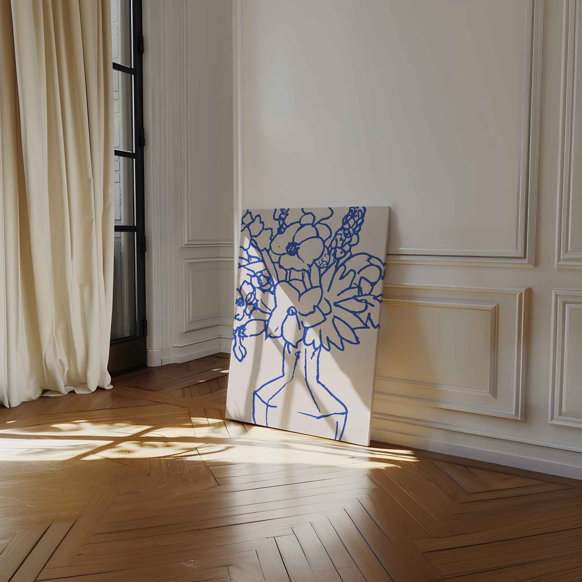 Blaauw Lijnenspel Bloemen – staand kunstwerk voor modern interieur