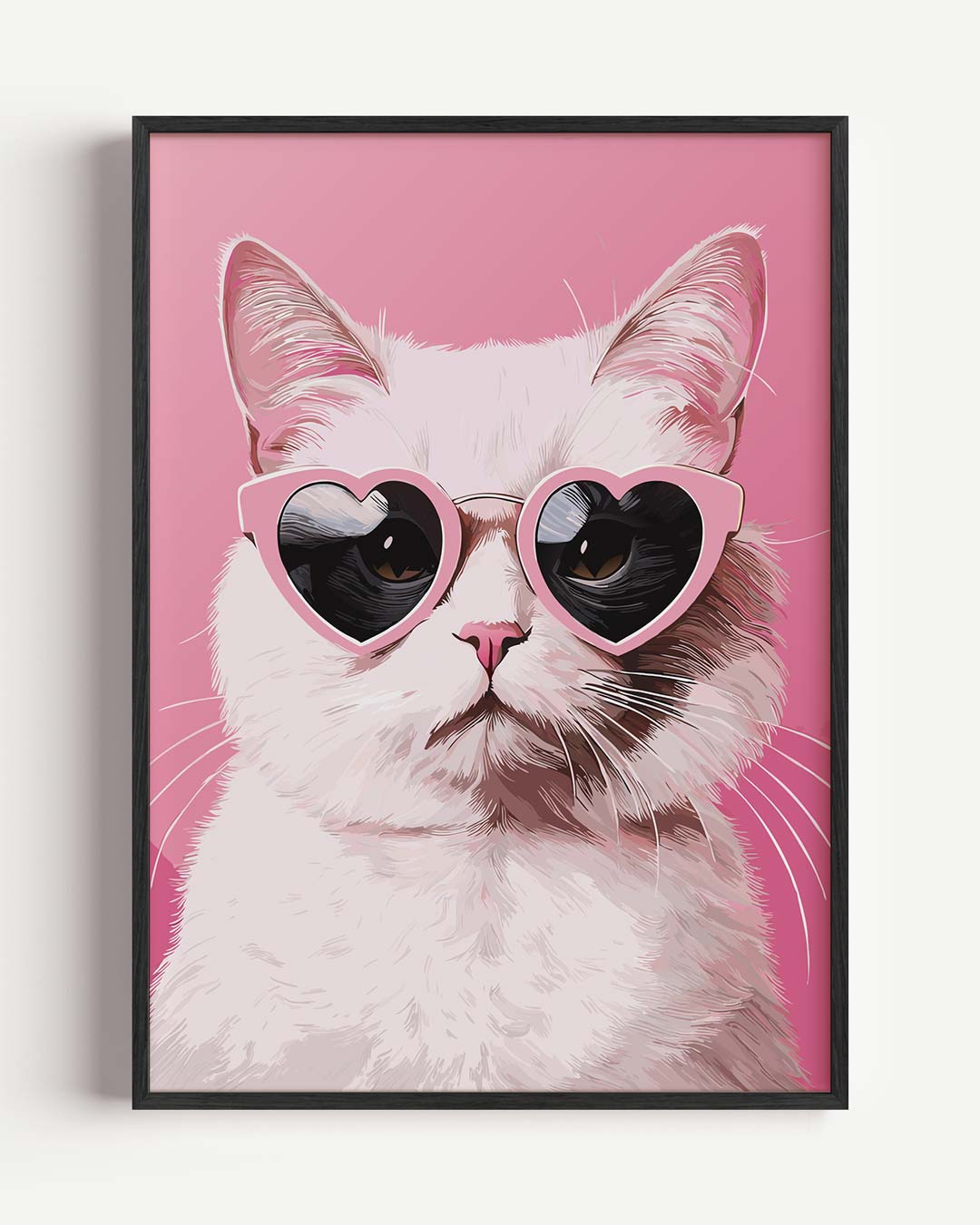 Coole Kat Met Hartjesbril – dieren portret poster als wanddecoratie