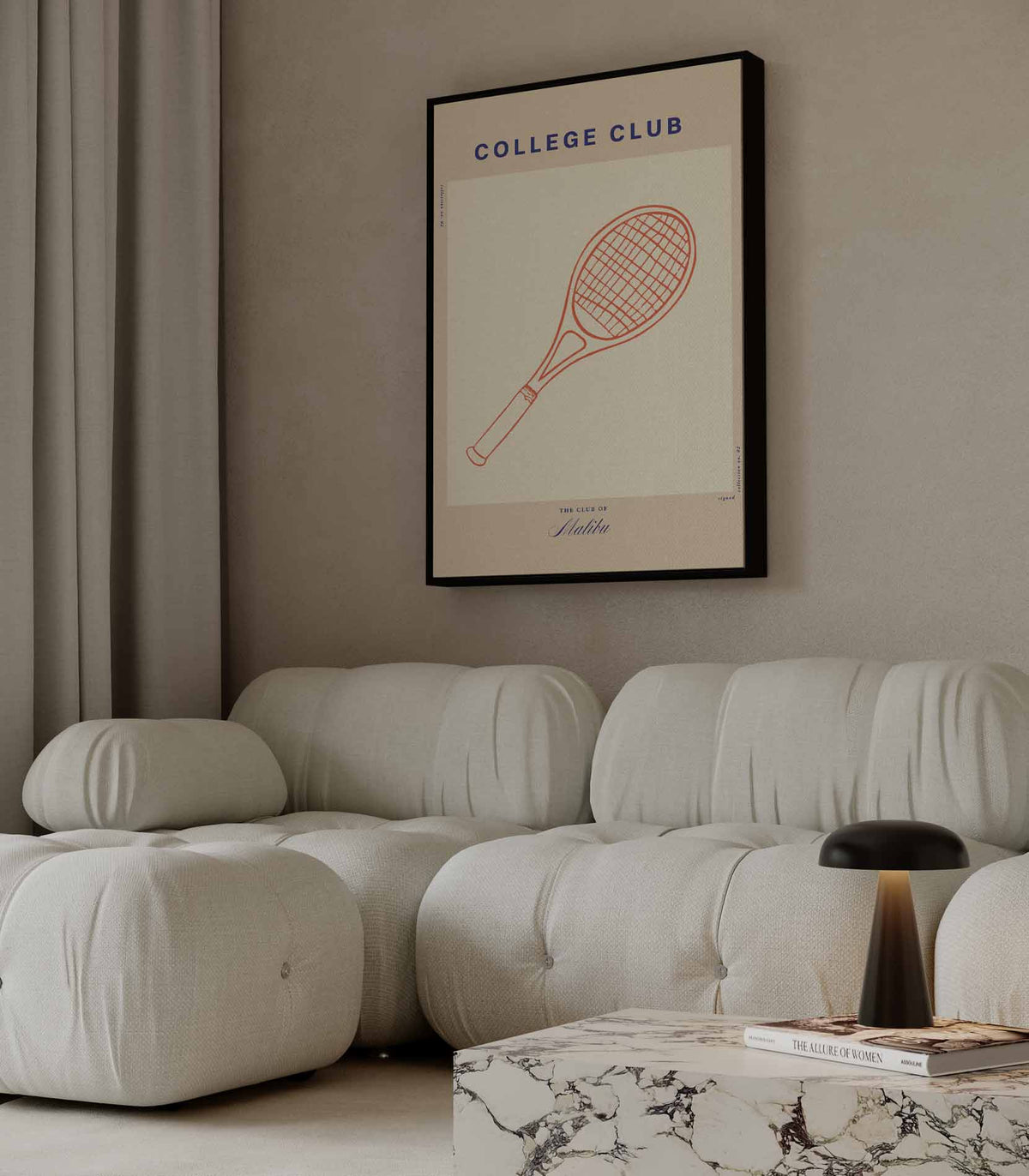 Retro Tennis Racket Poster – plexiglas wanddecoratie in portret formaat