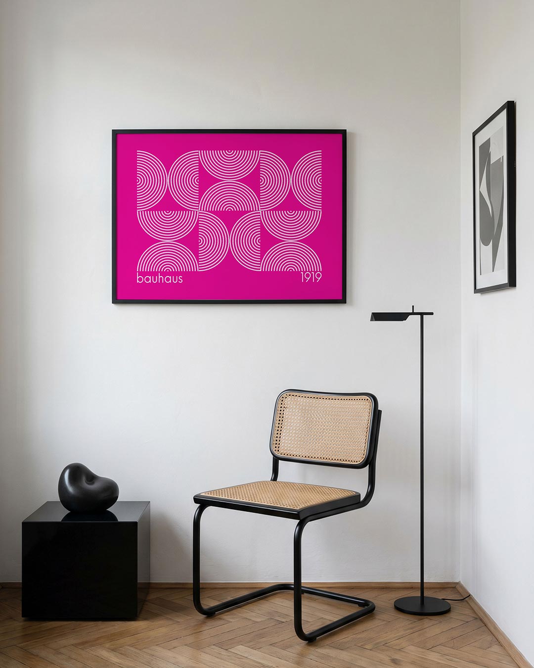 Cirkelritme en lijnen – geometrische Bauhaus poster in liggend formaat