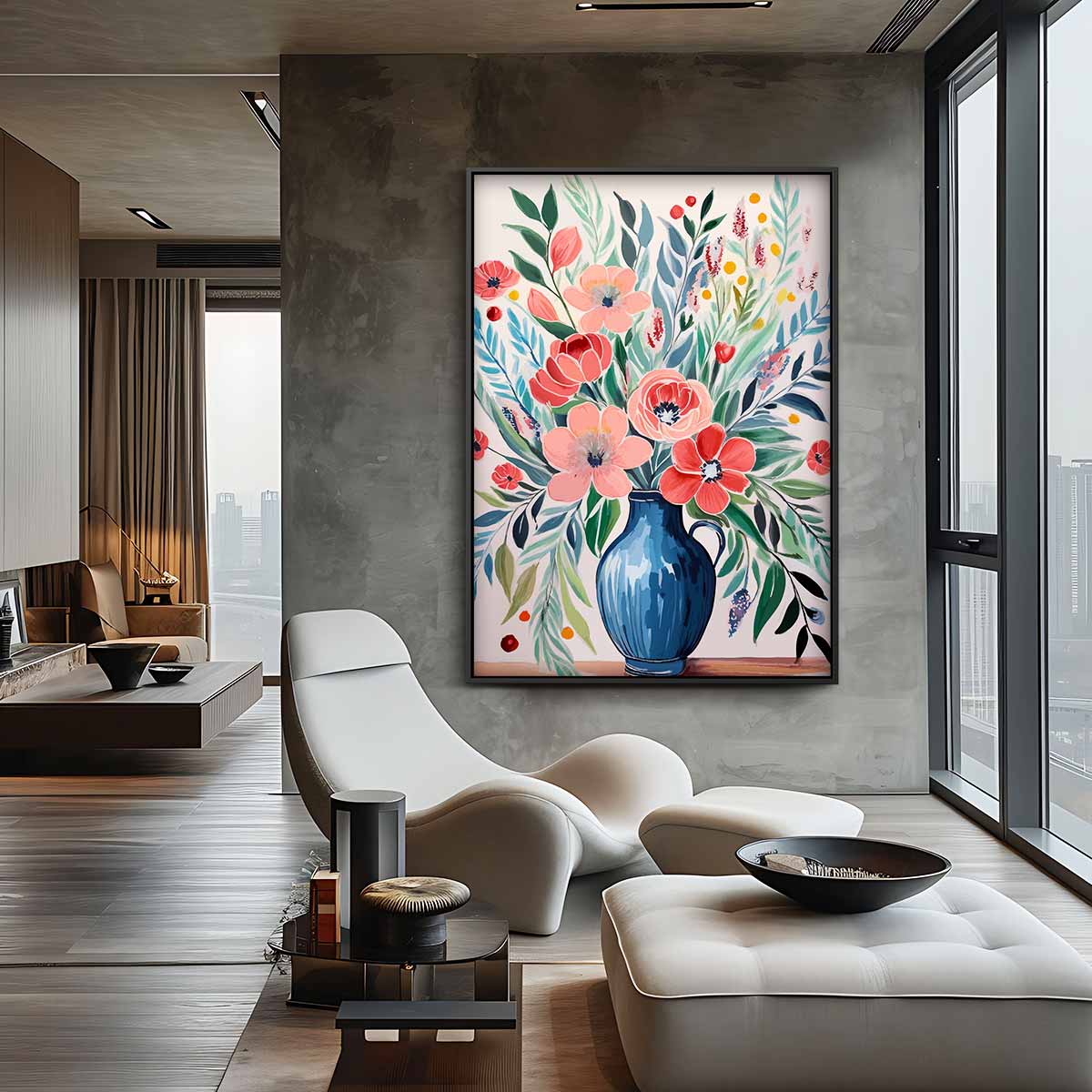 Bloemrijke Vase – canvas kunstwerk als wanddecoratie