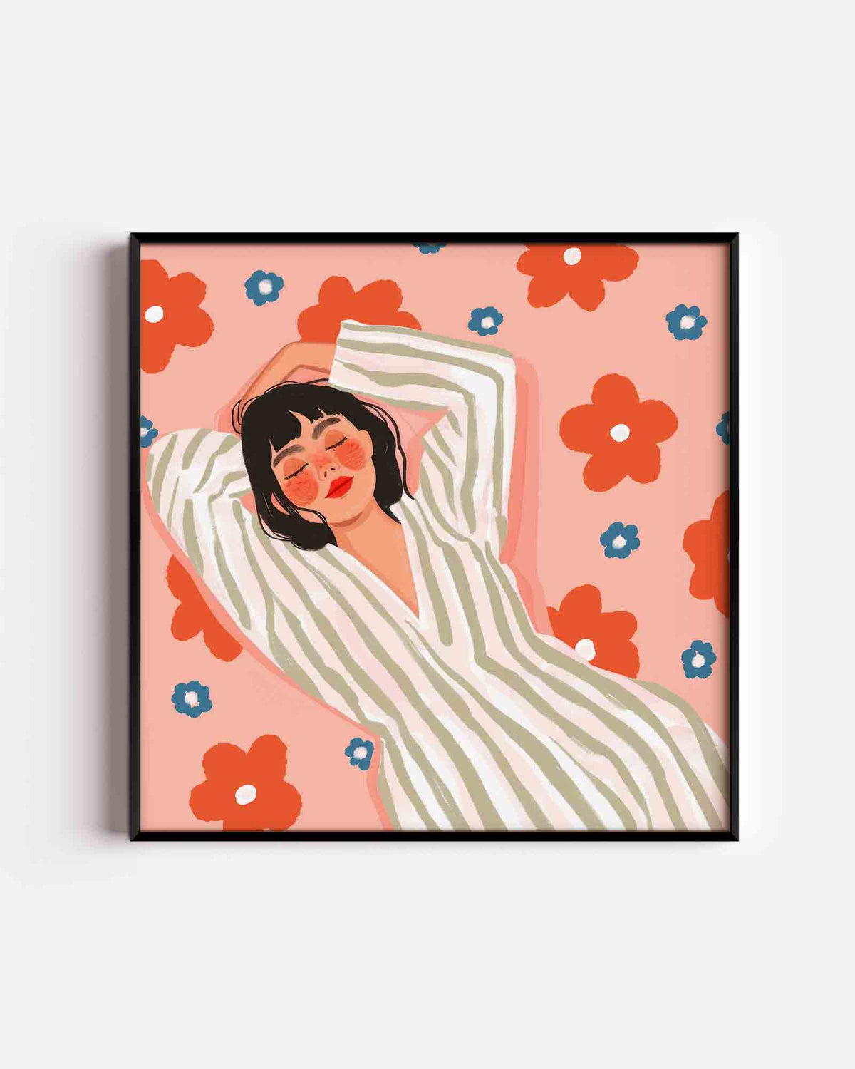 Vrouw met bloemen – kleurrijke illustratie poster als wanddecoratie