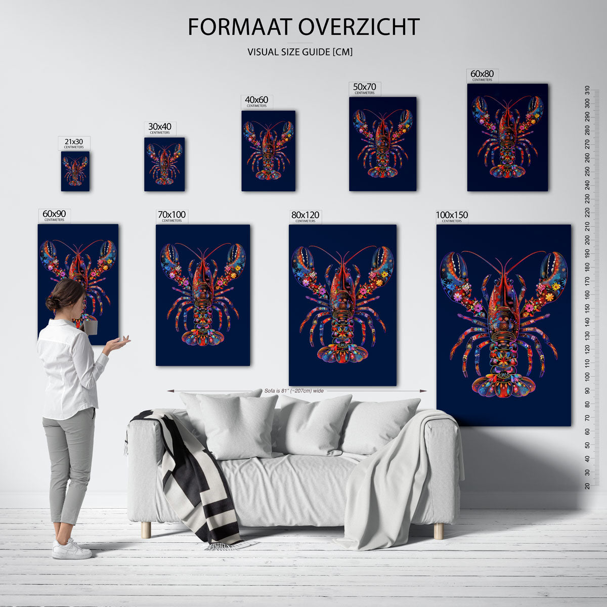 Kleurrijke kreeft – staande muurposter met dierenthema