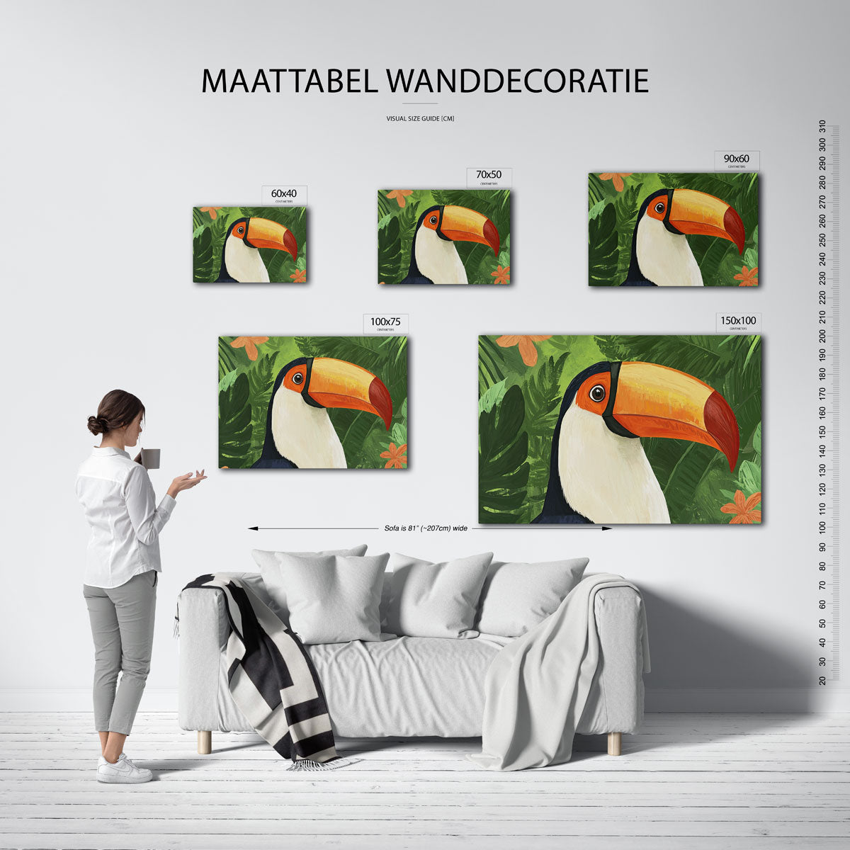 Tropische toekan – kunstwerk op canvas, dibond of plexiglas