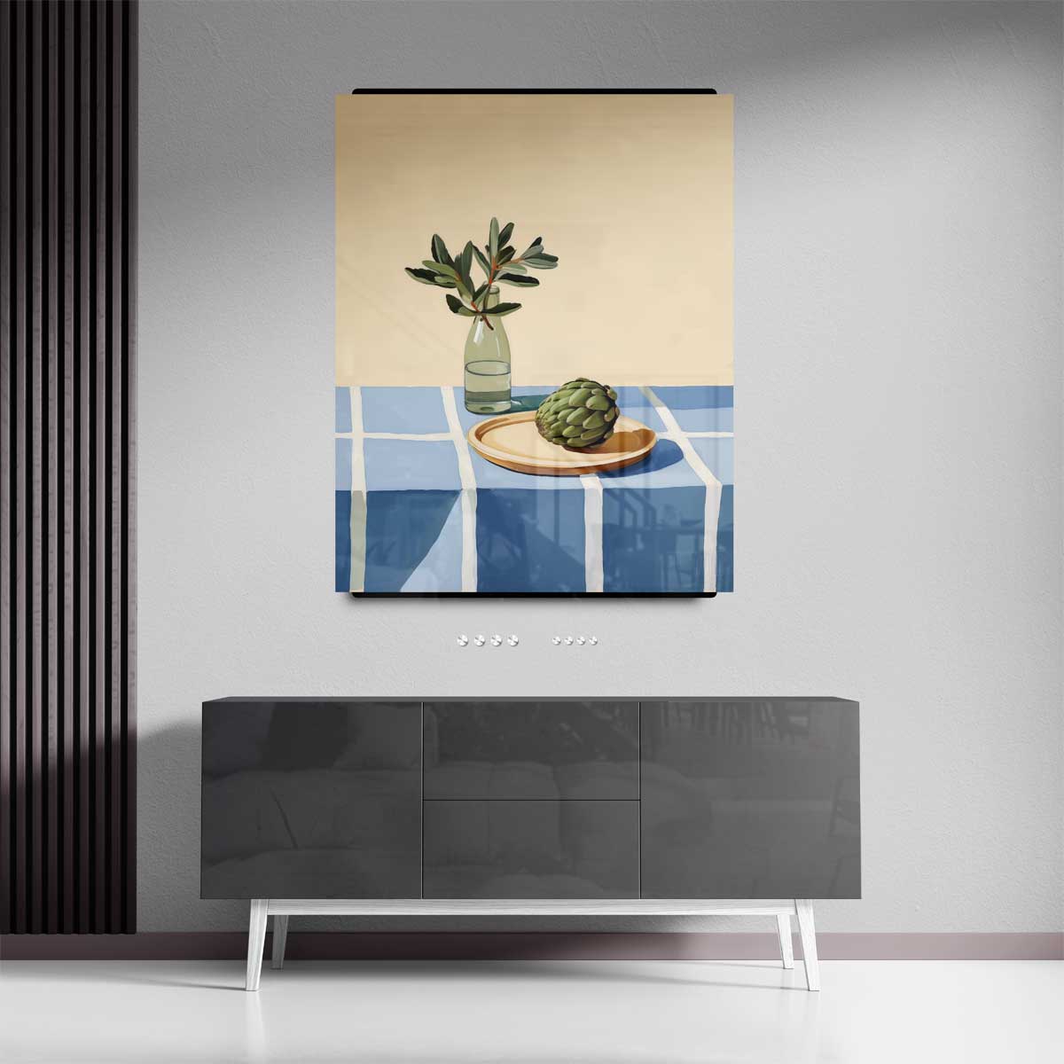 Stilleven met Artisjok en Fles – canvas kunstwerk als wanddecoratie