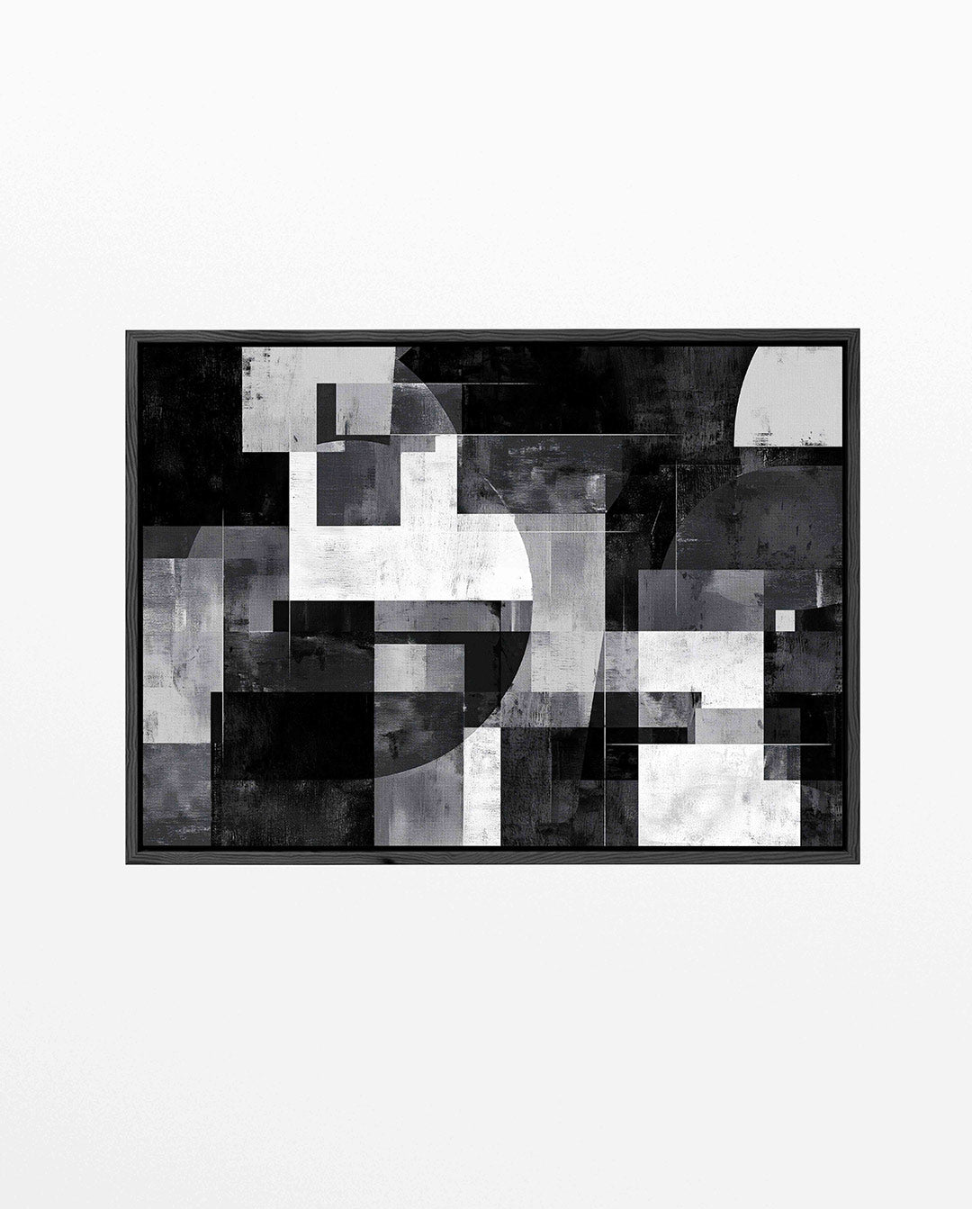 Geometrische vormen compositie – Zwart-wit – liggend abstract kunstwerk
