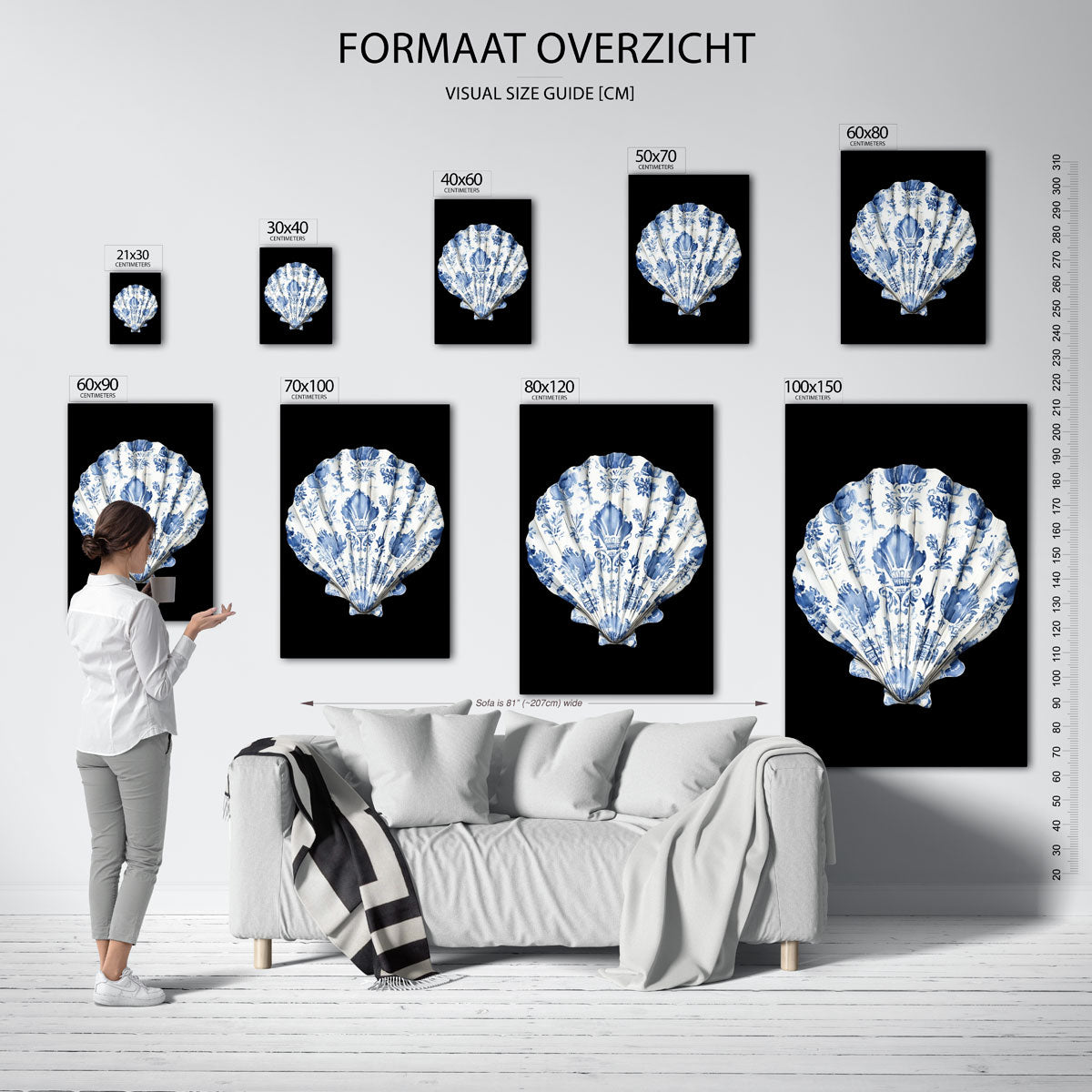 Schelp met blauwe patronen – staande muurposter met Delfts blauwe uitstraling