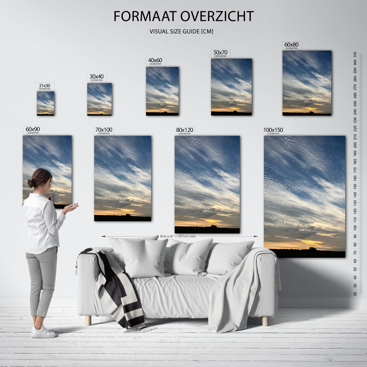 Lucht met wolken poster – sfeerbeeld – deze poster toont een uitgestrekte lucht met golvende wolken en een zachte