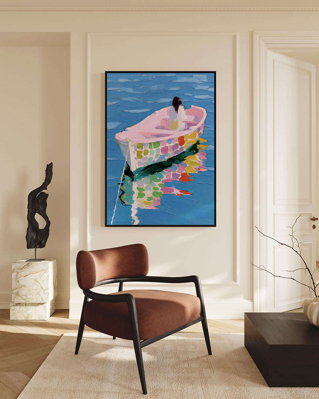 Kleurrijke boot – staand wanddecoratie kunstwerk