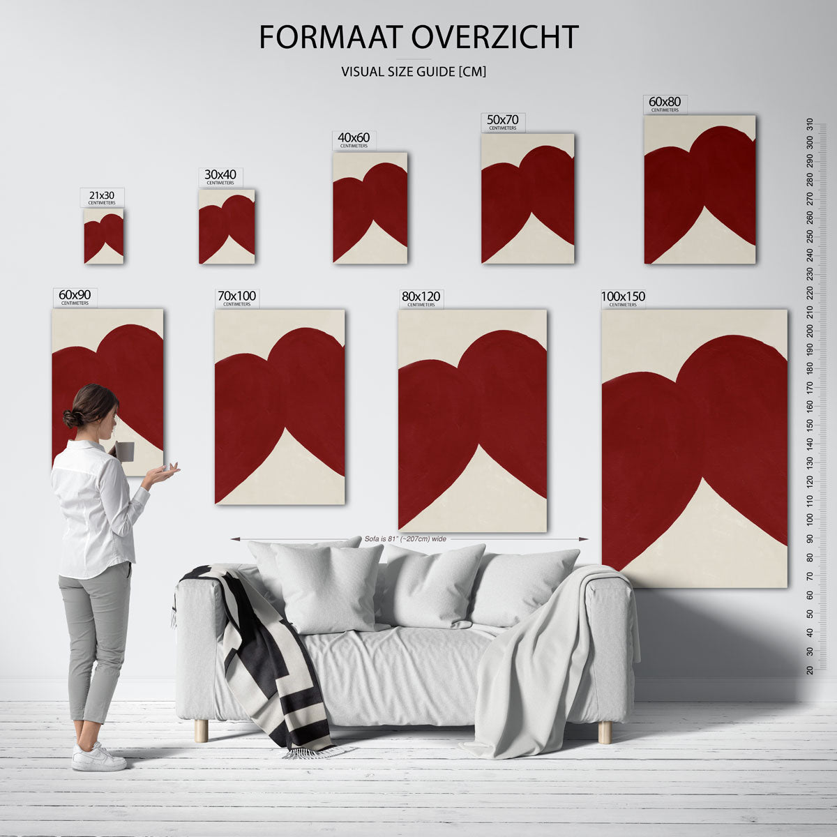 Rode harten – staande muurposter met kunst en design