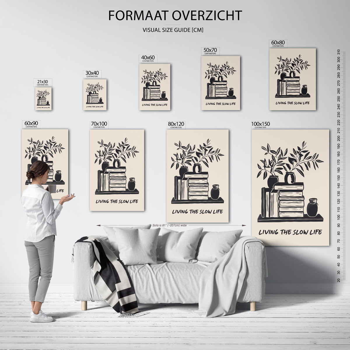 Planten en boeken – staande muurposter met hedendaagse illustratie
