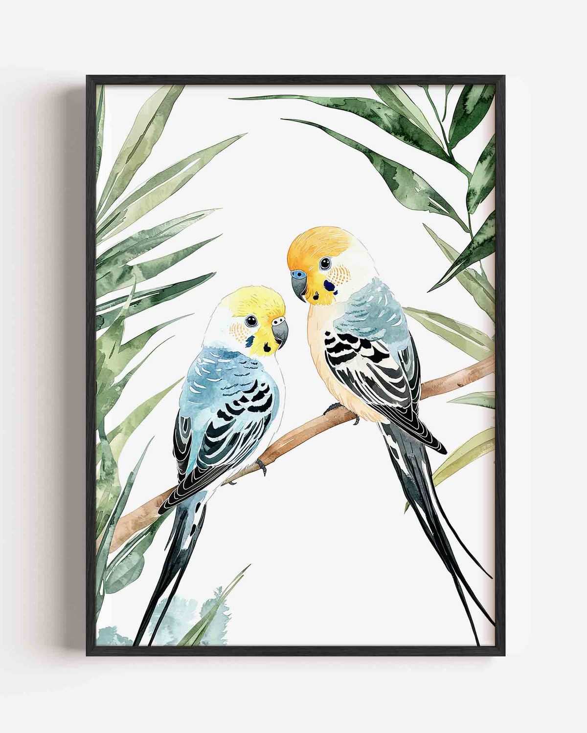 Parkieten op tak – dieren portret poster als wanddecoratie