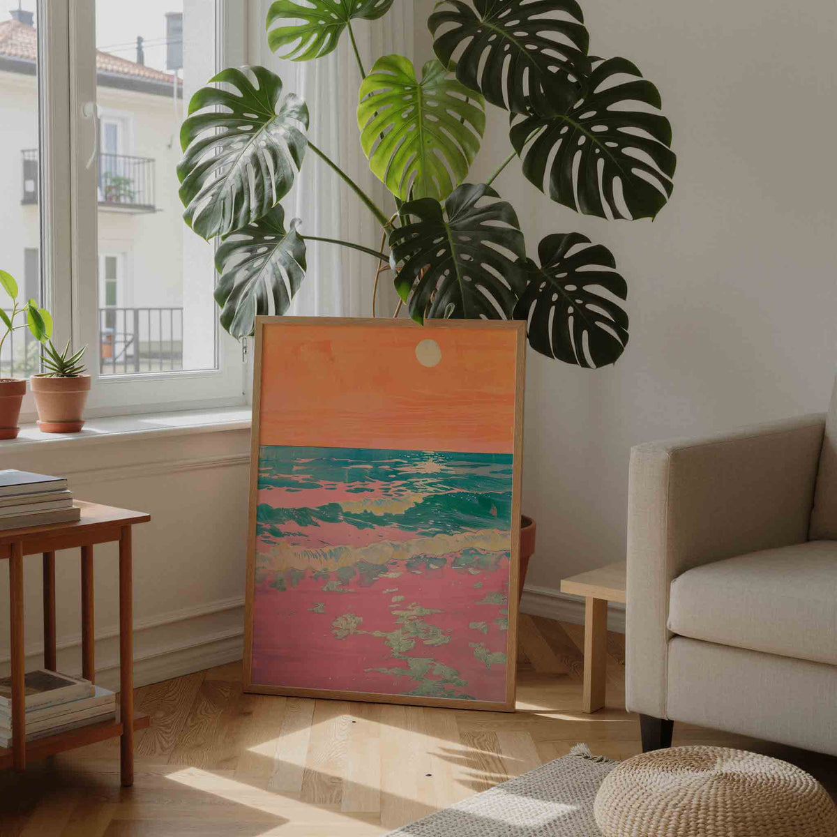 Zonsondergang boven oceaan – moderne wandkunst als portret poster