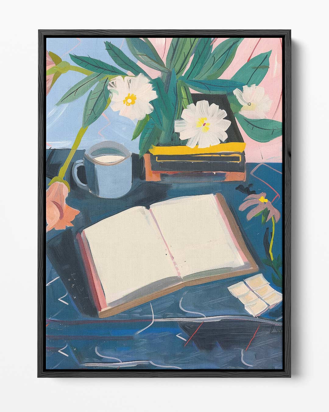 Stilleven met Bloemen en Boek – portret kunstwerk als wanddecoratie