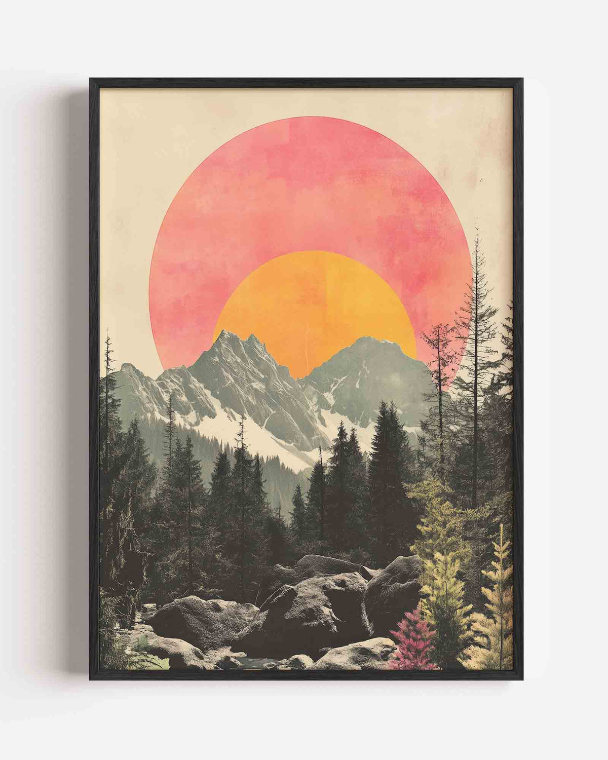 Bergen en zon – surrealistische portret poster als wanddecoratie