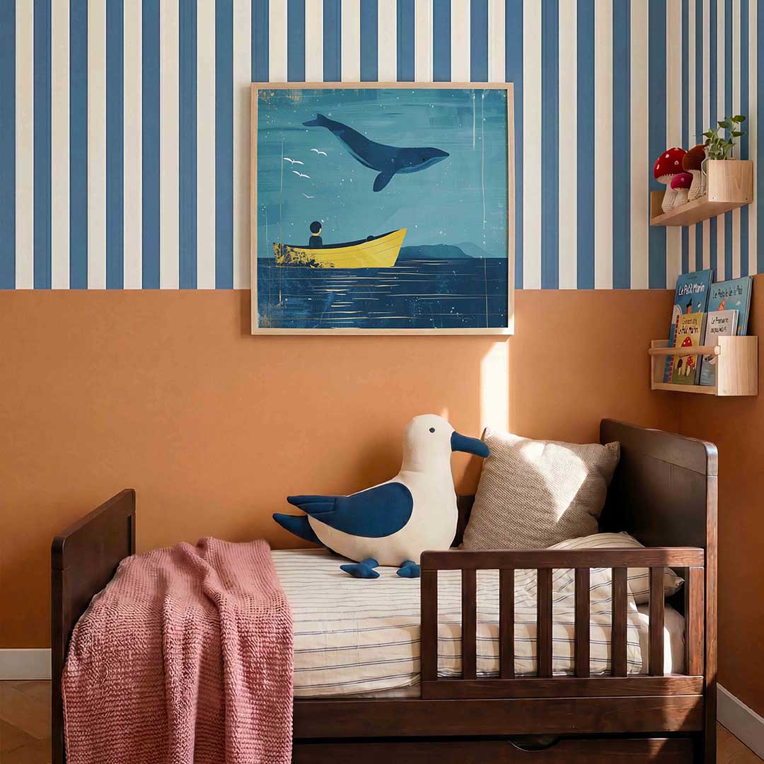 Walvis en boot – kids poster in vierkant formaat