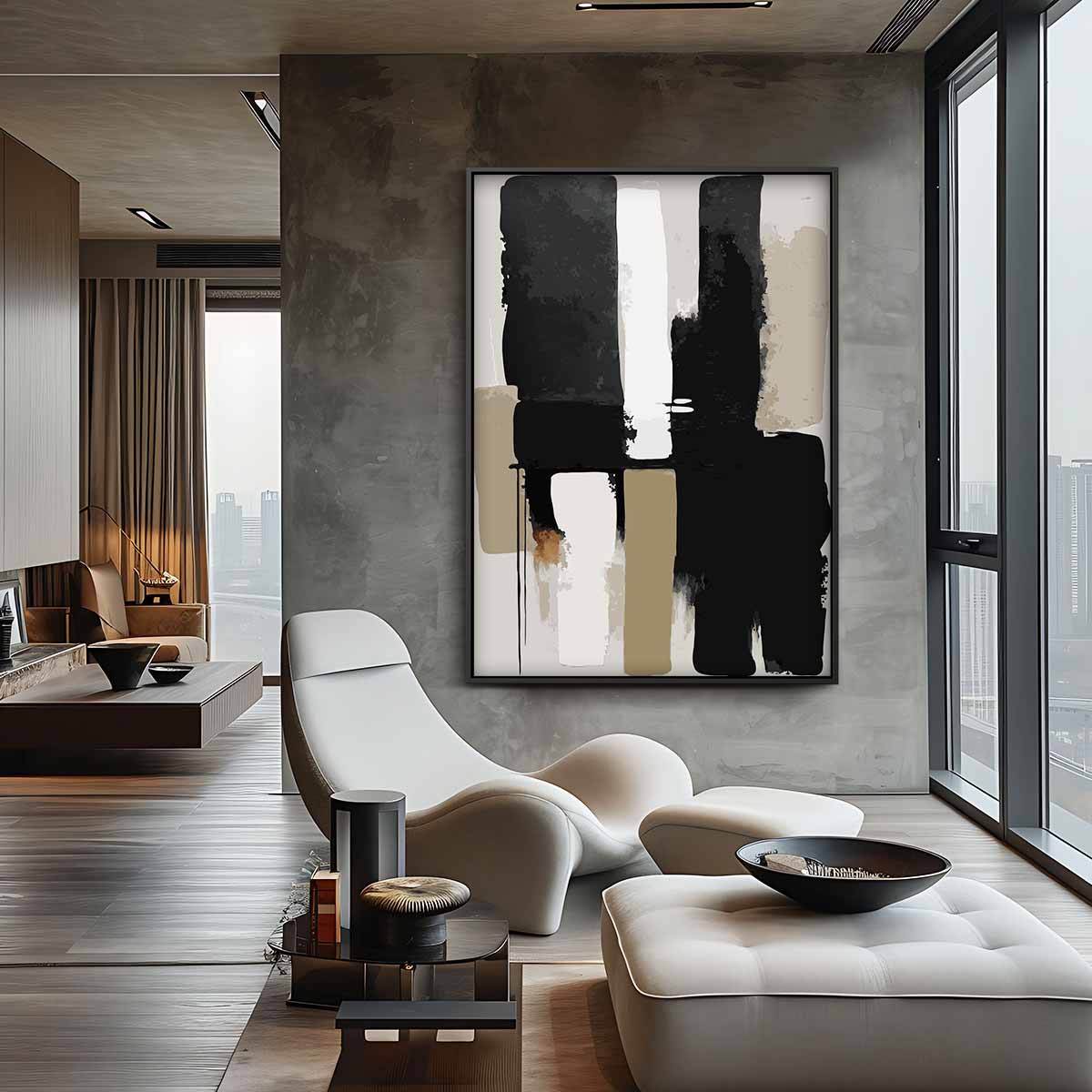 Abstract Contrast – canvas wanddecoratie in portret formaat