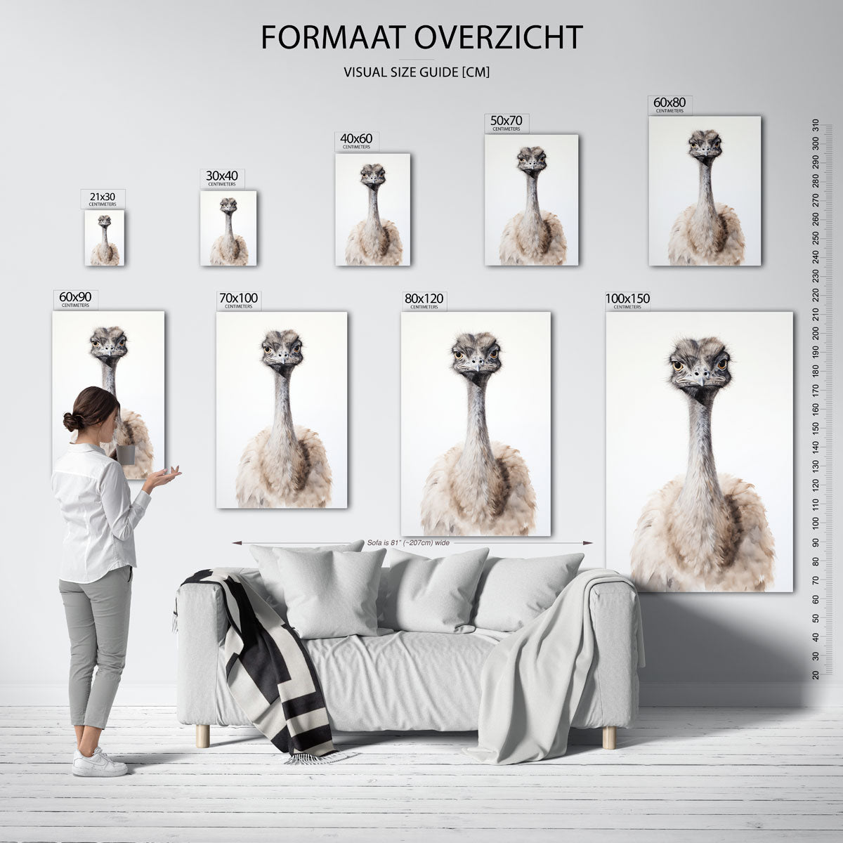 Struisvogel portret – staande muurposter met jungle thema